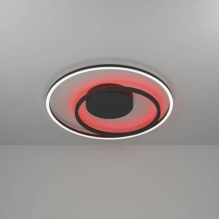 Eglo LED-Deckenleuchte rund Calagrano-Z - 21,5 W, Ø x H: 45 x 3,5 cm, Schwarz, RGBW - Moderne Deckenleuchte mit kreisförmigem Design und roter Beleuchtung für stilvolle Akzente im Raum.