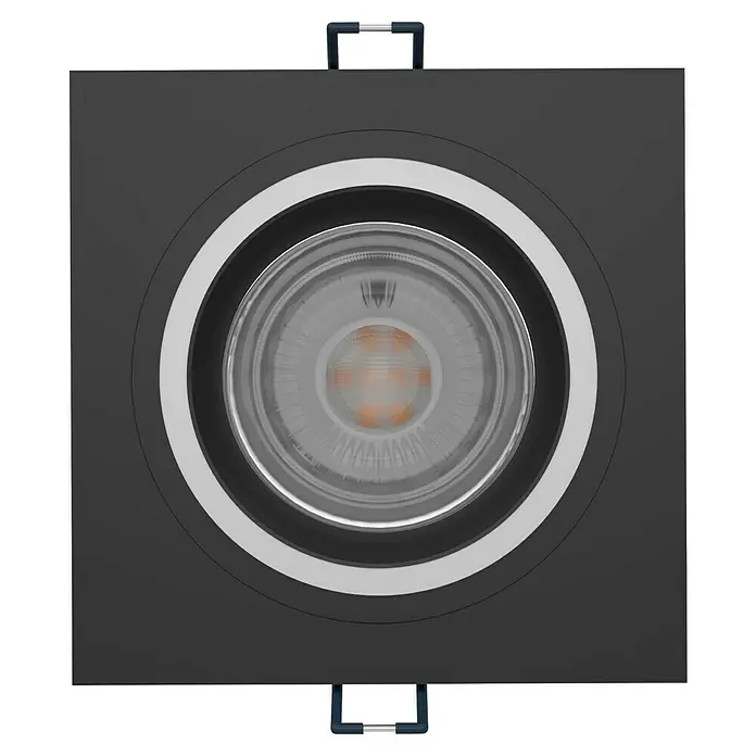Eglo Connect LED-Einbauleuchte Carosso-Z - 4,7 W, L x B x H: 9,3 x 9,3 x 9 cm, Schwarz, RGBW - Detailaufnahme einer modernen, quadratischen Einbauleuchte mit runder Lichtquelle und grauem Rahmen. Ideal für stilvolle Innenräume.