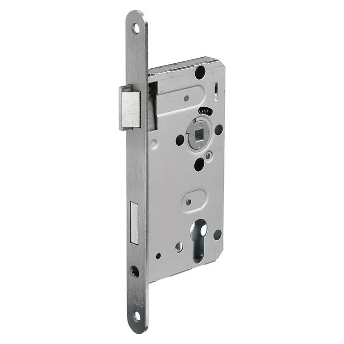 Bks Einsteckschloss 00415 - Links, Material Stulp: Edelstahl, Dornmaß: 55 mm, Distanznorm: 72 mm, Stulpbreite: 20 mm - Einbaumörtelschloss aus Metall mit Löchern und einem Vierkantloch. Ideal für Zimmertüren.