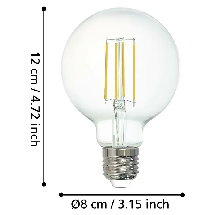Eglo connect.z Smart-LED-Lampe - E27, Dimmbar, Warmweiß, 6 W, 806 lm, 1 Stk. - Das Bild zeigt eine dekorative LED-Glühbirne mit einer Größe von 12 cm Höhe und 8 cm Durchmesser, ideal für stimmungsvolle Beleuchtung.