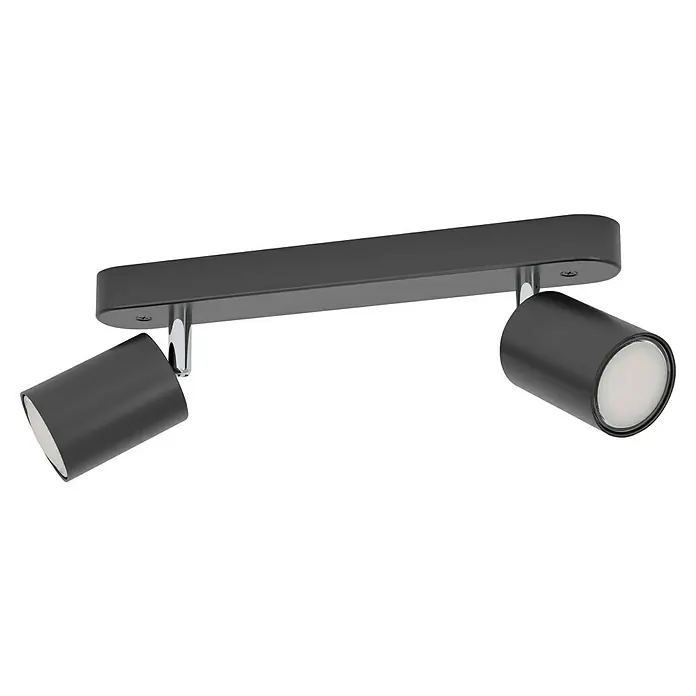 Eglo Connect Wand- & Deckenspot Adfira-Z - Ø x H: 5,5 x 9 cm, Schwarz, Chrom - Moderne Deckenleuchte mit zwei Strahlern in Schwarz und Chrom für eine gezielte Beleuchtung im Raum.