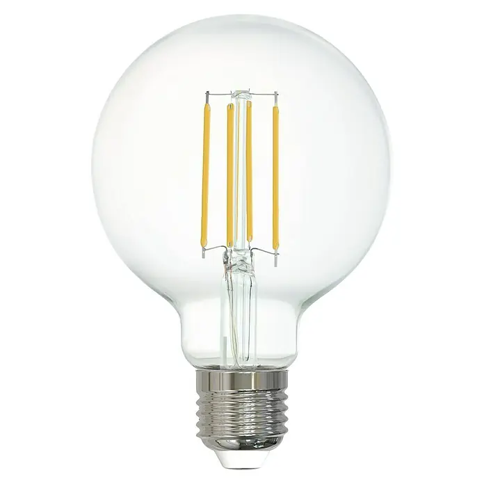 Eglo connect.z Smart-LED-Lampe - E27, Dimmbar, Warmweiß, 6 W, 806 lm, 1 Stk. - Nahaufnahme einer dekorativen LED-Glühbirne mit klarem Glaskolben und sichtbaren Filamenten für ein warmes, atmosphärisches Licht.
