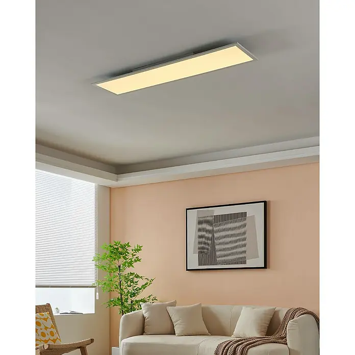Eglo connect.z LED-Panel Salobrena-Z - L x B x H: 120 x 30 x 5 cm, Warmweiß - Moderne LED-Deckenleuchte im Wohnzimmer. Die schlanke, rechteckige Lampe sorgt für eine helle und gleichmäßige Ausleuchtung des Raumes.
