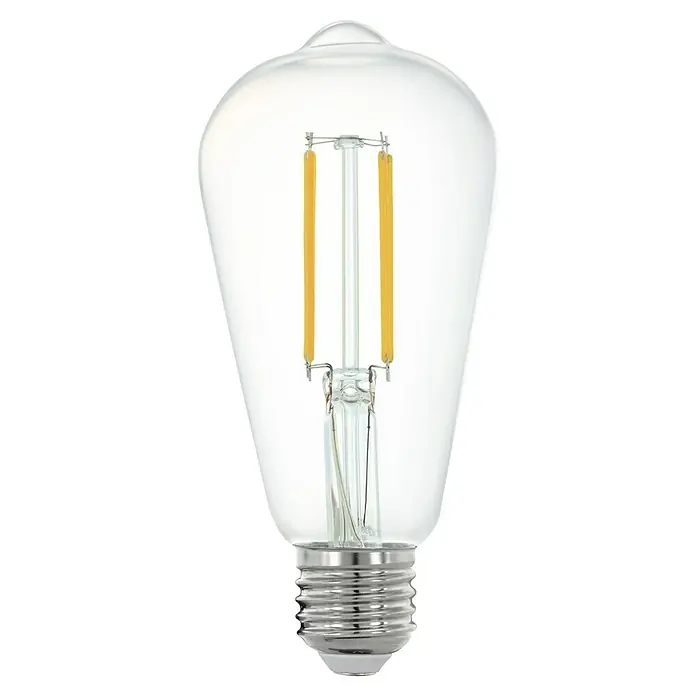 Eglo connect.z Smart-LED-Lampe ST64 - E27, Dimmbar, Warmweiß, 806 lm, 6 W - Nahaufnahme einer klaren Edison-Glühbirne mit Glühfaden, die ein warmes, einladendes Licht ausstrahlt und einen Hauch von Vintage-Stil verleiht.