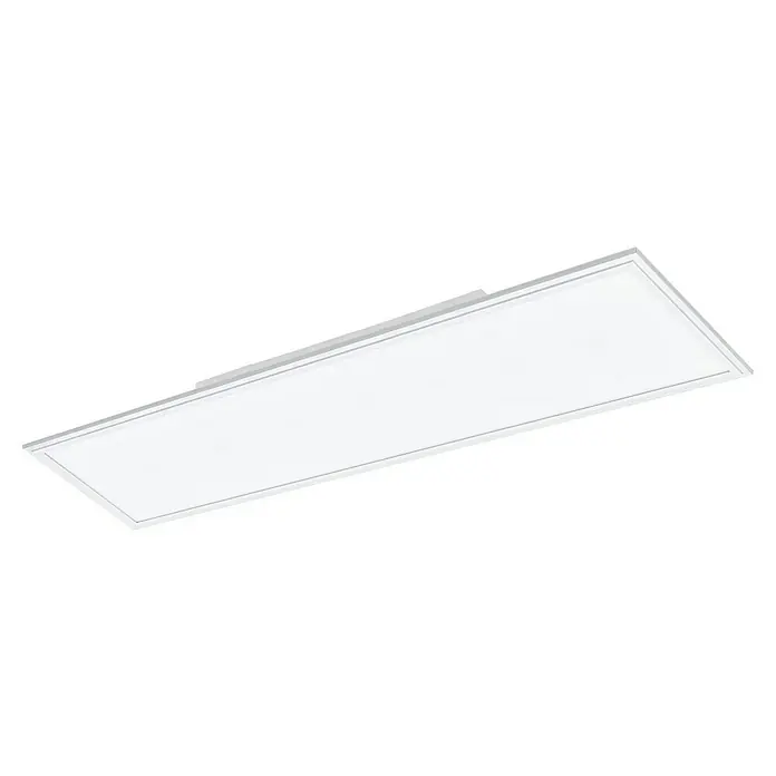 Eglo connect.z LED-Panel Salobrena-Z - L x B x H: 120 x 30 x 5 cm, Warmweiß - Nahaufnahme einer weißen LED-Deckenleuchte mit schlankem Rahmen, die sich ideal für moderne Büros und Wohnräume eignet.