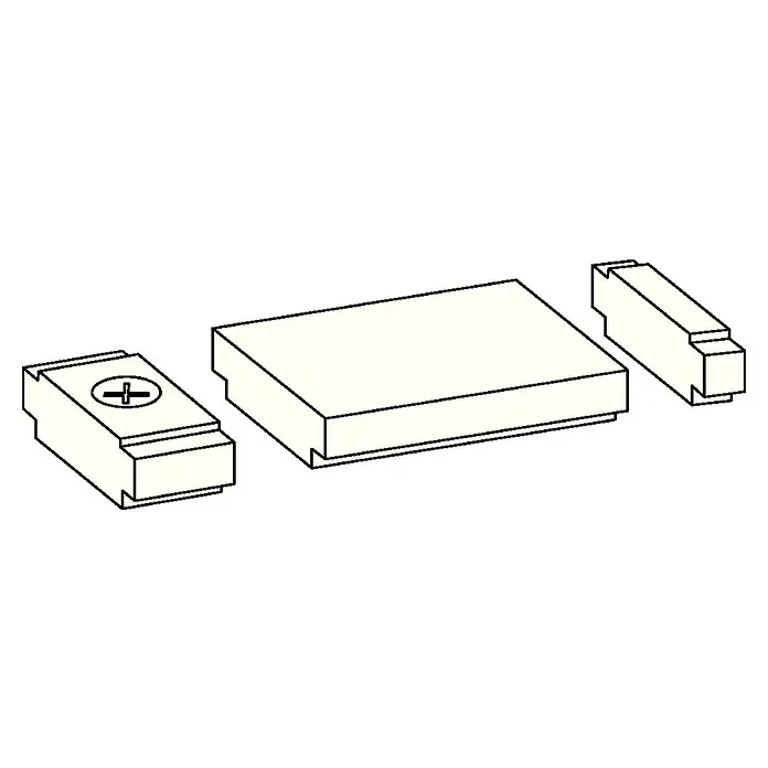 dormakaba Türfeststeller Öffnungsbegrenzer - Silber, Eloxiert, Passend für: Gleitschienen G-N und G-N XEA (TS92/TS93) - Abbildung von drei elektronischen Bauteilen: Eine LED mit Polaritätsmarkierung, ein rechteckiger Chip und ein rechteckiger Verbinder.