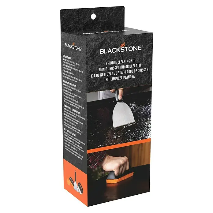 Blackstone Limpiador para parrillas - 8 pzs., Acero inoxidable - Kit de limpieza para planchas Blackstone: Incluye rascador, mango para almohadilla y estropajos.