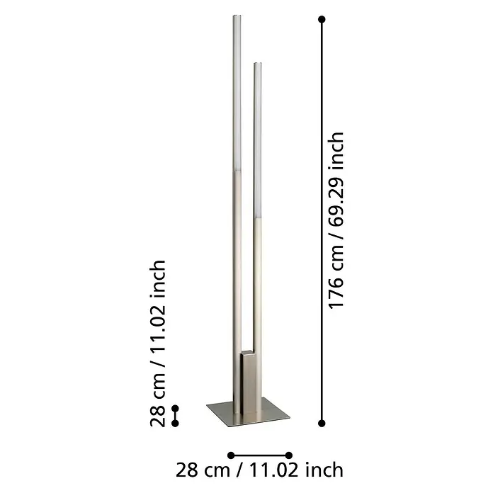 Eglo Connect LED-Stehleuchte Fraioli-Z - Höhe: 175,5 cm, Nickel-Matt, RGBW - Abmessungen der Stehlampe: 176 cm hoch, Basis 28 x 28 cm und Sockelhöhe 28 cm.