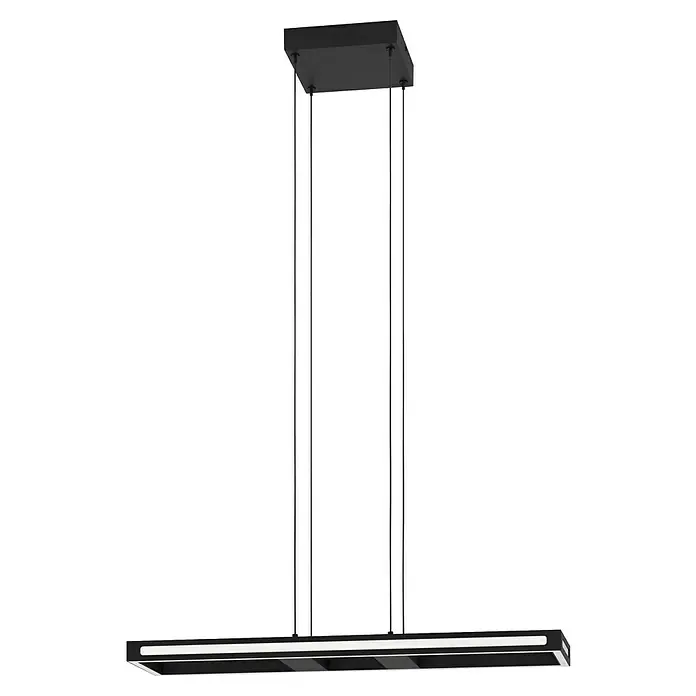 Eglo LED-Pendelleuchte Salvilanas-Z - L x B x H: 1.160 x 200 x 1.100 mm, 33 W, Dimmbar - Eine elegante Dunstabzugshaube in Schwarz mit integrierter Beleuchtung für eine moderne Küche.