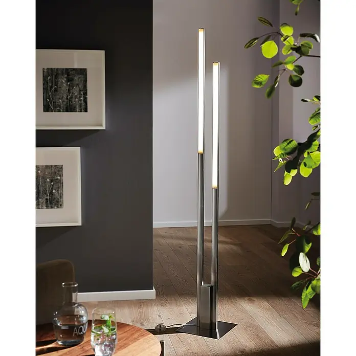 Eglo Connect LED-Stehleuchte Fraioli-Z - Höhe: 175,5 cm, Nickel-Matt, RGBW - Elegante Stehleuchte mit minimalistischem Design. Die Leuchte besteht aus mehreren vertikalen Elementen und strahlt warmes Licht aus.