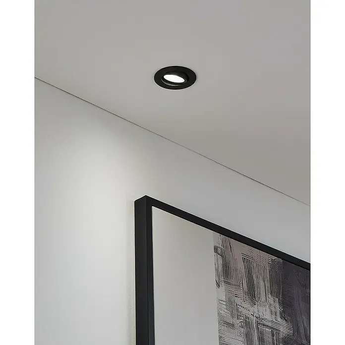 Eglo LED-Einbauleuchte rund Saliceto-Z - Ø x H: 88 x 46 mm, Schwarz, 1 Stk. - Deckenleuchte in Schwarz beleuchtet ein modernes Kunstwerk an der Wand. Elegantes Design für stilvolle Beleuchtung und Akzente.