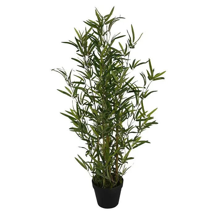 Planta artificial Bambú - Altura: 90 cm, Verde, Plástico - Imagen detallada de un bambú artificial en una maceta. Perfecto para decorar espacios interiores buscando un toque natural.