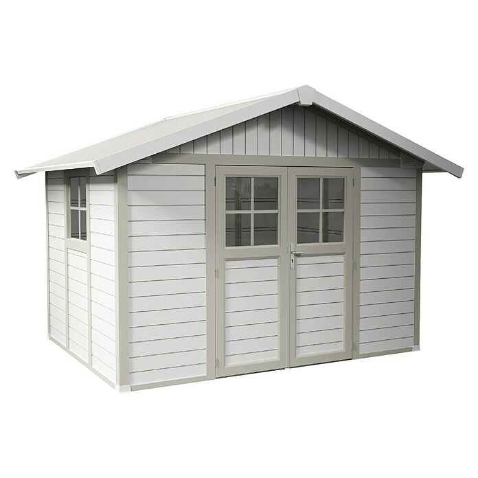 Grosfillex Caseta para jardín Deco (Medidas ext. (An x Pr): 370 x 298 cm, Plástico, Blanco/Gris verdoso, 7,5 m²) | BAUHAUS