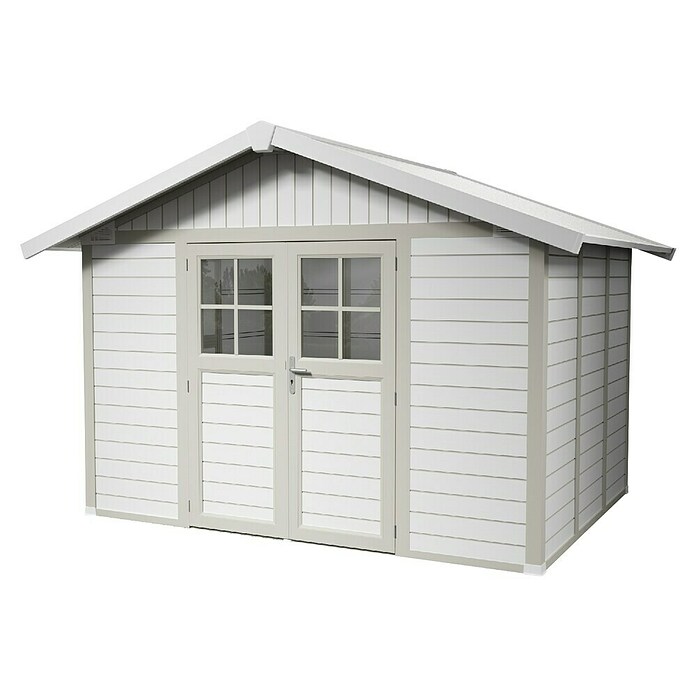 Grosfillex Caseta para jardín Deco (Medidas ext. (An x Pr): 370 x 298 cm, Plástico, Blanco/Gris verdoso, 7,5 m²) | BAUHAUS