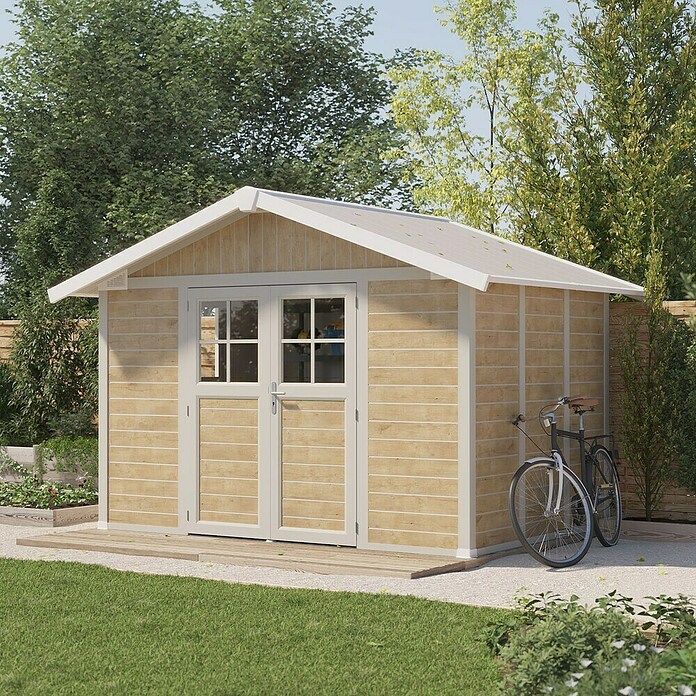 Grosfillex Caseta para jardín Deco (Medidas ext. (An x Pr): 370 x 298 cm, Plástico, Beige/Blanco, 7,5 m²) | BAUHAUS