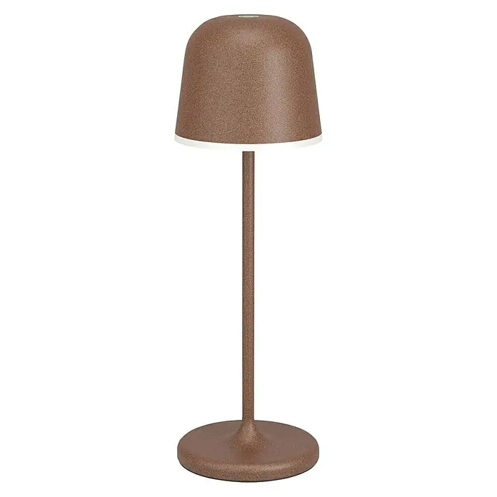Eglo Tischleuchte Mannera - Durchmesser: 11 cm, Höhe: 34 cm, 2,2 W - Nahaufnahme einer bronzefarbenen Stehlampe mit einem kuppelförmigen Lampenschirm und einem schlanken Ständer, der auf einem runden Sockel steht.
