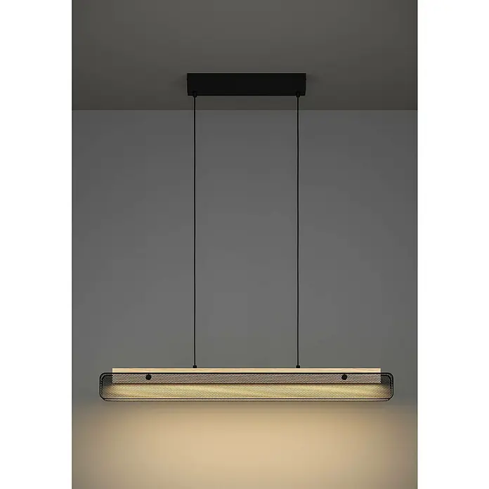 Eglo Connect LED-Pendelleuchte Kokomo-Z - 34 W, L x B x H: 99 x 5 x 110 cm, Schwarz, Braun, RGBW - Moderne Hängelampe mit rechteckigem Design, schwarzem Metallrahmen und warmer Beleuchtung. Ideal für Esszimmer oder Wohnzimmer.