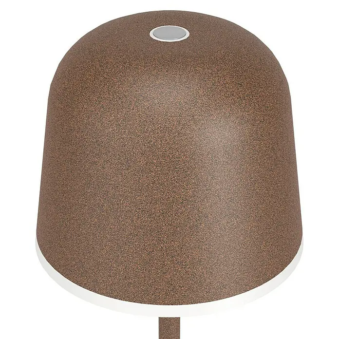 Eglo Tischleuchte Mannera - Durchmesser: 11 cm, Höhe: 34 cm, 2,2 W - Nahaufnahme eines braunen Abfalleimers mit einem weißen Rand und einem silbernen Loch auf der Oberseite.
