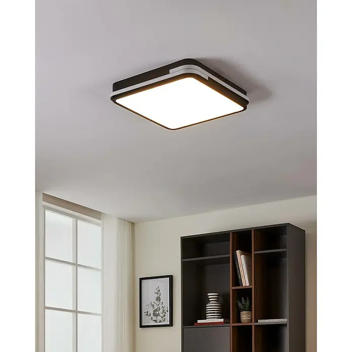 Eglo Connect LED-Deckenleuchte Genovese-Z - 22 W, L x B x H: 47 x 47 x 7 cm, Schwarz, RGBW - Elegante, quadratische Deckenleuchte in Schwarz und Weiß, die jeden Raum stilvoll erhellt. Modernes Design für ein angenehmes Ambiente.