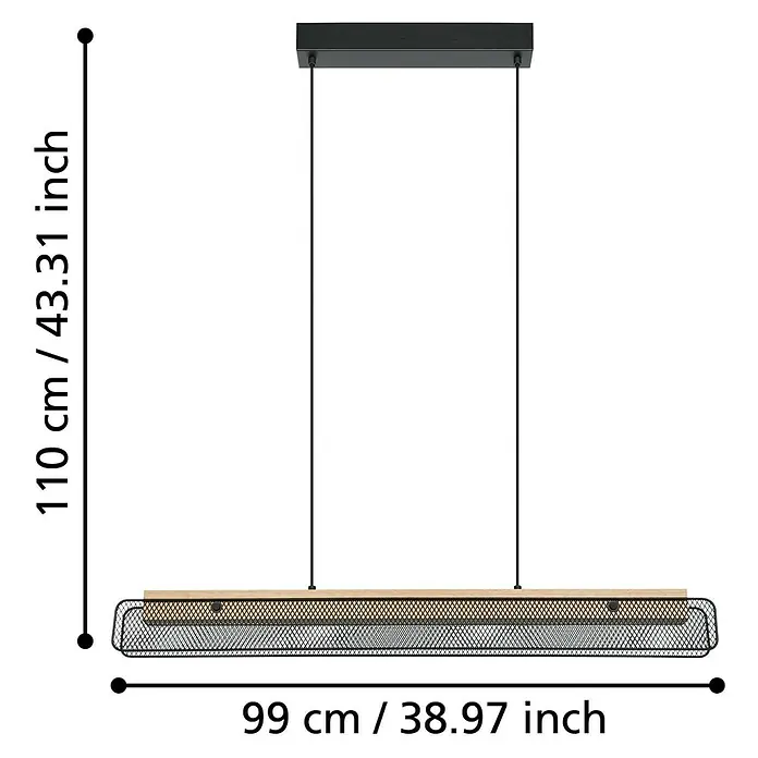 Eglo Connect LED-Pendelleuchte Kokomo-Z - 34 W, L x B x H: 99 x 5 x 110 cm, Schwarz, Braun, RGBW - Produktbild einer Hängeleuchte mit den Maßen 110 cm Höhe und 99 cm Breite, ideal für moderne Wohnräume.