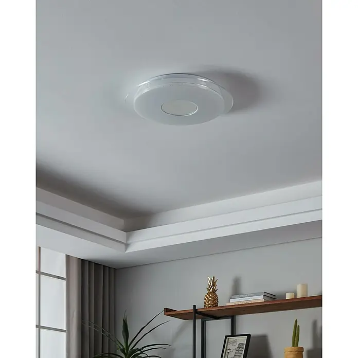 Eglo connect.z LED-Deckenleuchte LANCIANO-Z - Ø x H: 45 x 8 cm, Kunststoff, 19,2 W, Dimmbar - Nahaufnahme einer modernen, runden LED-Deckenleuchte in einem stilvollen Raum.