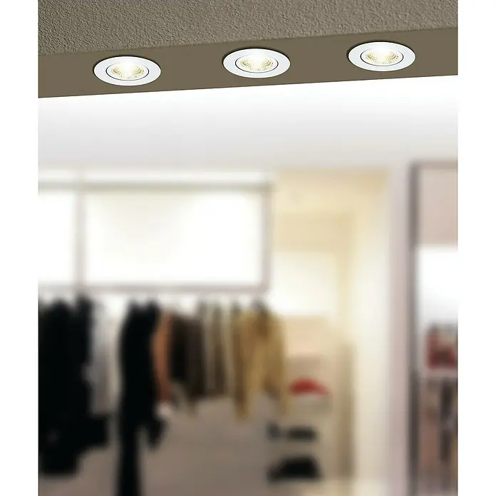 Eglo LED-Einbauleuchte rund Saliceto-Z - Ø x H: 88 x 46 mm, Weiß, 1 Stk. - Drei runde LED-Deckeneinbaustrahler mit weißem Rahmen, die helles Licht spenden und den Raum stilvoll beleuchten.
