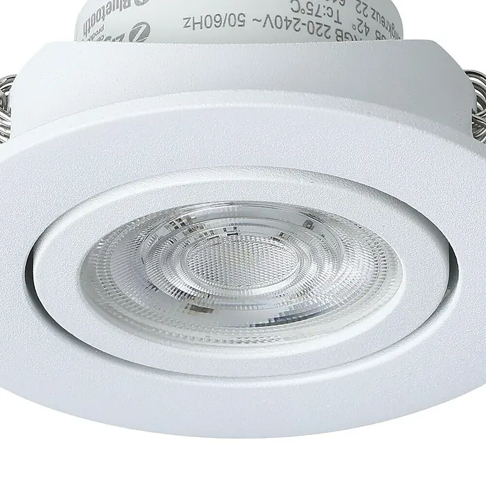 Eglo LED-Einbauleuchte rund Saliceto-Z - Ø x H: 88 x 46 mm, Weiß, 1 Stk. - Nahaufnahme einer weißen LED-Einbauleuchte mit klarem, strukturiertem Diffusor, ideal für moderne Innenräume.