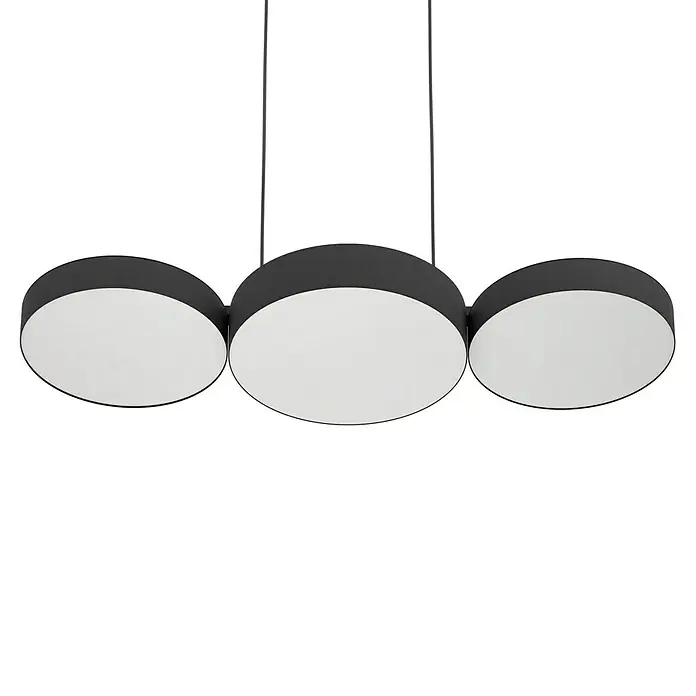 Eglo Connect LED-Pendelleuchte Barbano-Z - 7,5 W, L x B x H: 82 x 30 x 110 cm, Schwarz, RGBW - Moderne Hängeleuchte mit drei runden, weißen Lampenschirmen und schwarzem Rand. Ideal für Esszimmer oder Wohnbereich.