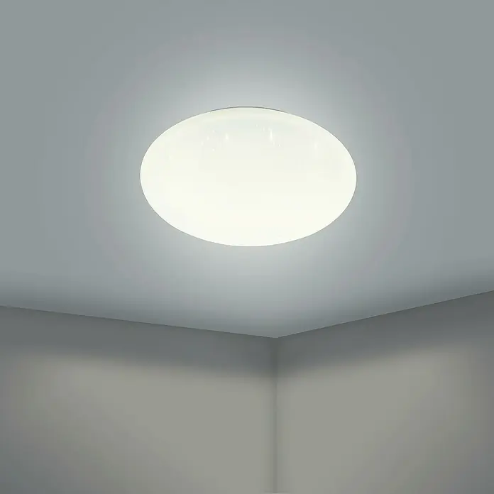 Eglo connect.z LED-Deckenleuchte rund TOTARI-Z - 4,8 W, Warmweiß, Weiß, Ø x H: 380 cm x 70 mm, Dimmbar, IP44 - Deckenleuchte mit Sterneneffekt für stimmungsvolle Beleuchtung. Die runde Lampe sorgt für ein angenehmes, diffuses Licht im Raum.