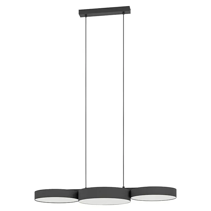 Eglo Connect LED-Pendelleuchte Barbano-Z - 7,5 W, L x B x H: 82 x 30 x 110 cm, Schwarz, RGBW - Moderne Hängeleuchte mit drei runden Lampenschirmen und minimalistischem Design, ideal für Esszimmer oder Kücheninseln.