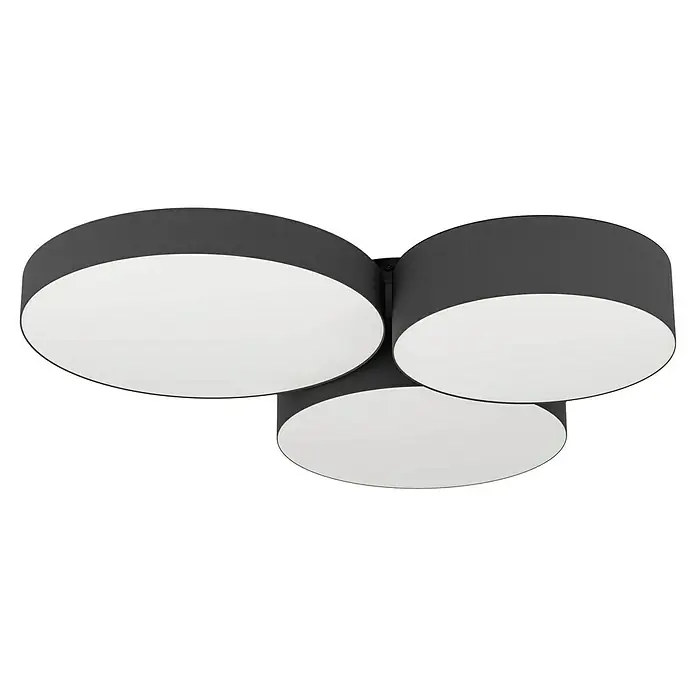 Eglo Connect LED-Deckenleuchte Barbano-Z - L x B x H: 60,5 x 56,5 x 9 cm, Schwarz, RGBW - Moderne Deckenleuchte mit drei runden, schwarzen Lampenschirmen und weißem Licht, die ein stilvolles Ambiente schafft.