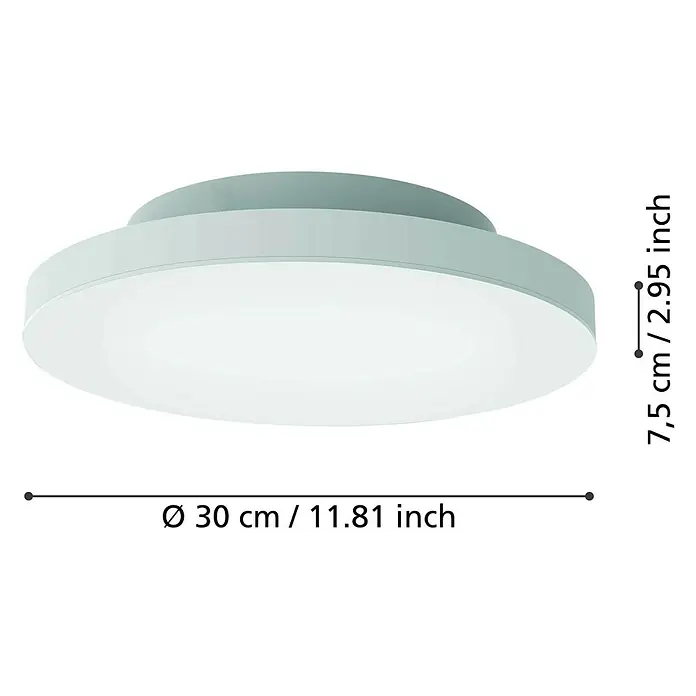 Eglo connect.z LED-Deckenleuchte TURCONA-Z - Ø x H: 30 x 6 cm, RGB, Dimmbar - Abbildung einer runden LED-Deckenleuchte in hellem Farbton mit Maßangaben.