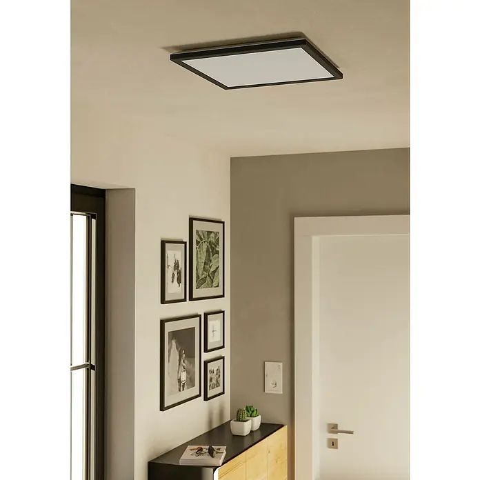 Eglo LED-Deckenleuchte Rovito - 17,6 W, L x B x H: 39 x 39 x 3 cm, Schwarz, Tageslichtweiß - Elegante Deckenleuchte in quadratischer Form mit schwarzem Rahmen. Modernes Design für stilvolle Innenräume.