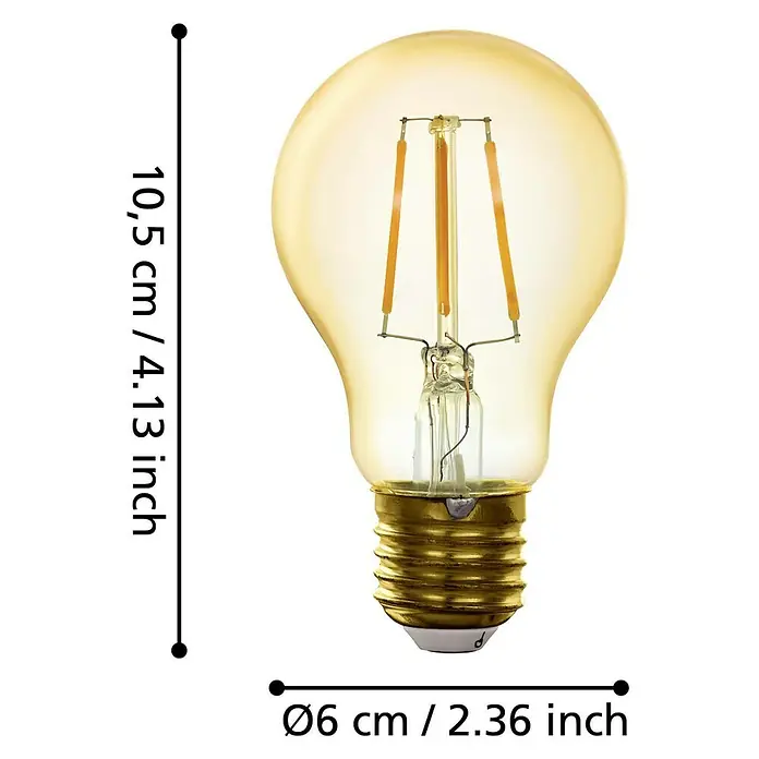 Eglo connect.z Smart-LED-Lampe - E27, Dimmbar, Warmweiß, 500 lm, 5,5 W - Abbildung einer dekorativen Glühbirne mit den Maßen 10,5 cm Höhe und 6 cm Durchmesser.