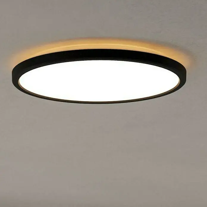 Eglo connect.z LED-Panel rund Rovito-Z - 16 W, Ø x H: 30 x 3 cm, Schwarz, RGBW - Moderne Deckenleuchte mit schwarzem Rand und warmweißem Licht, ideal für Wohnräume. Das minimalistische Design sorgt für eine gleichmäßige Ausleuchtung.