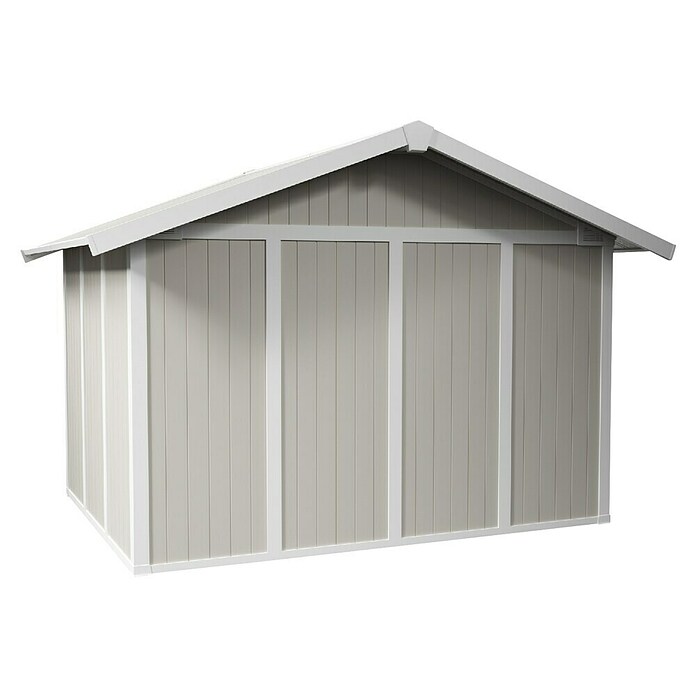 Grosfillex Gerätehaus Utility V7,5 (Außenmaß inkl. Dachüberstand (B x T): 370 x 298 cm, Kunststoff, Grau-grün) | BAUHAUS