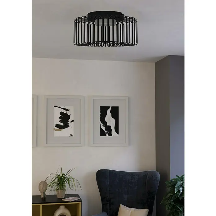 Eglo Connect LED-Deckenleuchte rund Ginestrone-Z - 22 W, Ø x H: 45 x 22 cm, Schwarz, RGBW - Eine moderne schwarze Deckenleuchte mit einem gestreiften Design, die einen stilvollen Akzent in jedem Raum setzt. Das minimalistische Design fügt sich nahtlos ein.