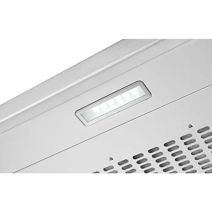 Respekta Unterbauhaube Sina - Breite: 50 cm, Max. Gebläseleistung Abluftbetrieb: 199,7 m³/h, Edelstahl - Nahaufnahme einer Dunstabzugshaube mit integrierter Beleuchtung und Lüftungsgitter.