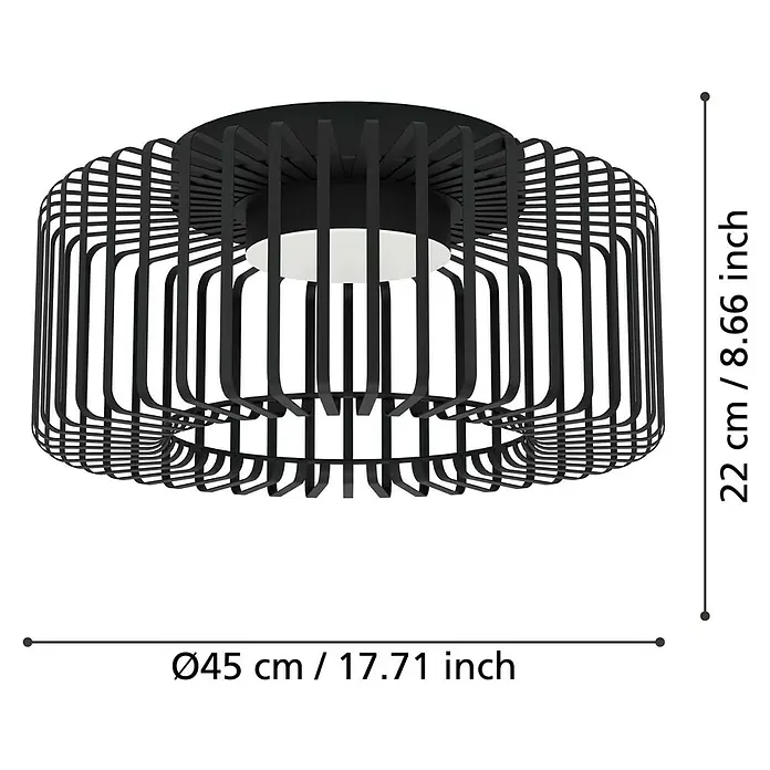 Eglo Connect LED-Deckenleuchte rund Ginestrone-Z - 22 W, Ø x H: 45 x 22 cm, Schwarz, RGBW - Produktansicht der schwarzen Deckenleuchte mit den Maßen 45 cm Durchmesser und 22 cm Höhe.