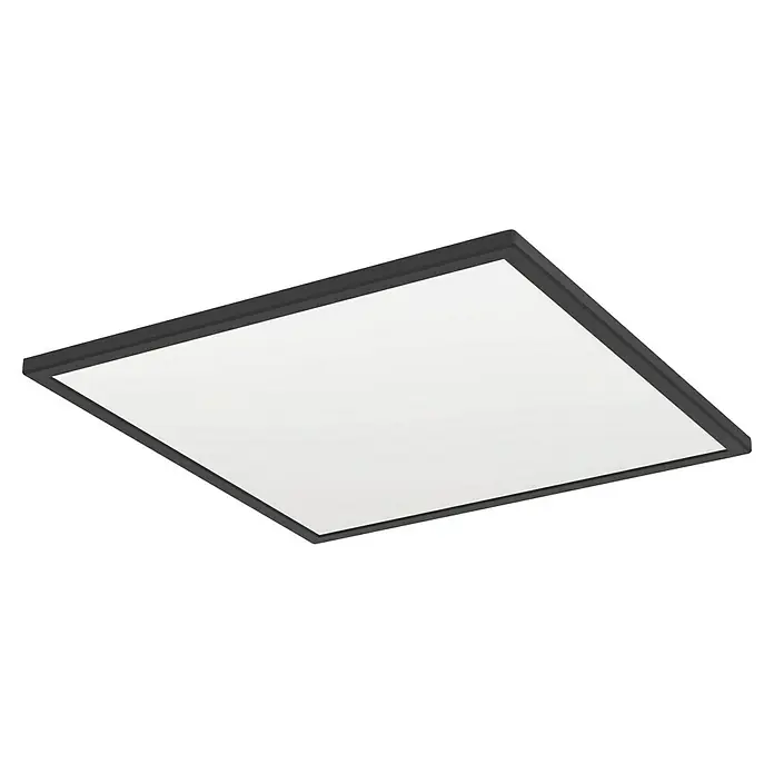 Eglo LED-Deckenleuchte Rovito - 17 W, L x B x H: 50 x 50 x 3,2 cm, Schwarz, Tageslichtweiß - Deckenleuchte in quadratischer Form mit einem schlanken, dunklen Rahmen und einer hellen, diffusen Lichtfläche für eine gleichmäßige Ausleuchtung.