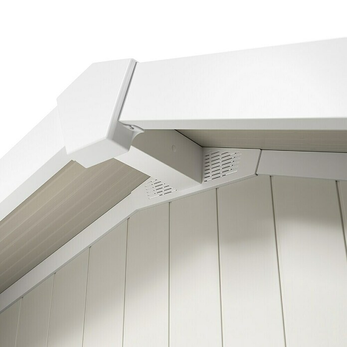 Grosfillex Gerätehaus Utility V7,5 (Außenmaß inkl. Dachüberstand (B x T): 370 x 298 cm, Kunststoff, Grau-grün) | BAUHAUS