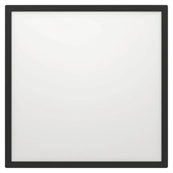 Eglo LED-Deckenleuchte Rovito - 17 W, L x B x H: 50 x 50 x 3,2 cm, Schwarz, Tageslichtweiß - Das Bild zeigt eine quadratische LED-Panel-Leuchte mit einem schlichten, schwarzen Rahmen, ideal für moderne Büros oder Wohnräume.