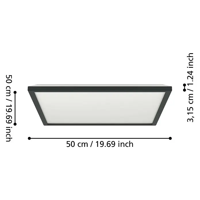 Eglo LED-Deckenleuchte Rovito - 17 W, L x B x H: 50 x 50 x 3,2 cm, Schwarz, Tageslichtweiß - Produktbild eines LED Panel mit den Massen 50x50x3,15 cm. Geeignet zur Deckenmontage und bietet eine gute Ausleuchtung.