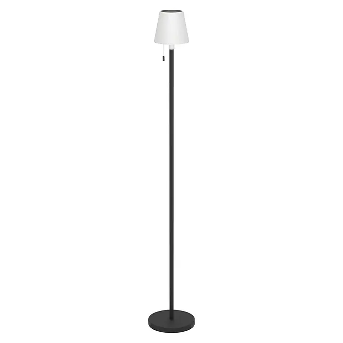 Eglo Solar-Stehleuchte Montapalma-L - Schwarz/ Weiß, IP44, Ø x H: 15 x 140 cm - Eine moderne Stehlampe mit einem weißen Lampenschirm und einem schlanken, grauen Ständer. Ideal für Wohnzimmer oder Büro.