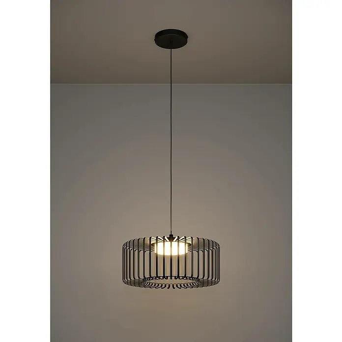 Eglo Connect LED-Pendelleuchte rund Ginestrone-Z - 22 W, Ø x H: 45 x 110 cm, Schwarz, RGBW - Elegante schwarze Hängelampe mit modernem Käfigdesign. Sie spendet warmes Licht und ist ein stilvoller Blickfang für jeden Raum.