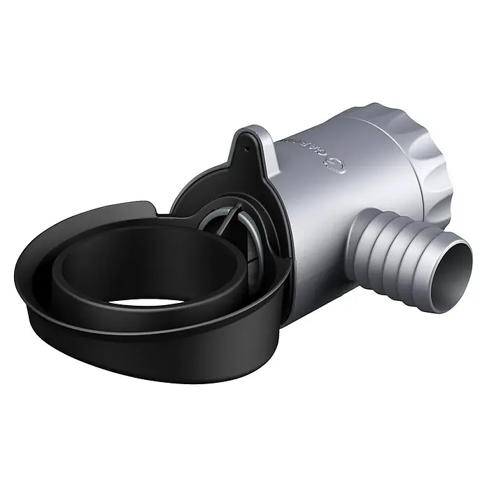 Garantia Regensammler Speedy Flexx - Passend für: Fallrohre mit einem Durchmesser von 100 mm - Nahaufnahme eines Gardena Wasserstopp-Anschlusses, der ein einfaches Wechseln von Geräten ohne Wasserspritzen ermöglicht. Er ist robust und langlebig.