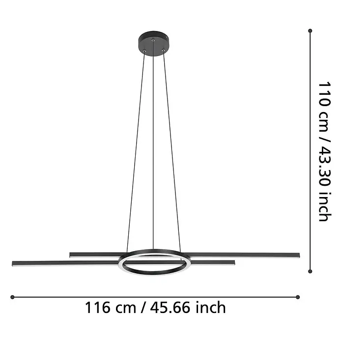 Eglo LED-Pendelleuchte Zillerio-Z - L x B x H: 1.160 x 300 x 1.100 mm, Dimmbar - Moderne LED-Hängeleuchte mit schwarzem Finish und kreisförmigem Design, ideal für stilvolle Beleuchtung.