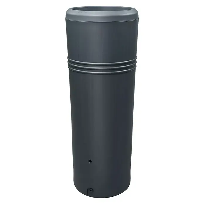 Garantia Regenspeicher Azura 2in1 - 340 l, Graphite - Graue Regentonnen-Säule mit dekorativen Rillen und einem Schraubverschluss am unteren Ende. Ideal für die Gartenbewässerung.
