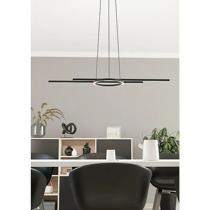 Eglo LED-Pendelleuchte Zillerio-Z - L x B x H: 1.160 x 300 x 1.100 mm, Dimmbar - Moderne Pendelleuchte mit ringförmigem Design und horizontalen Lichtelementen, die einen eleganten Akzent im Raum setzt.