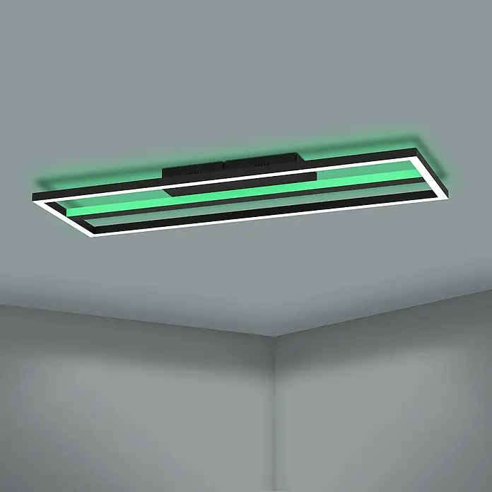 Eglo LED-Deckenleuchte Calagrano - L x B x H: 640 x 220 x 50 mm, Dimmbar, 3.000 K - 6.500 K - Moderne rechteckige Deckenleuchte mit grüner Beleuchtung, ideal für stilvolle Innenräume.